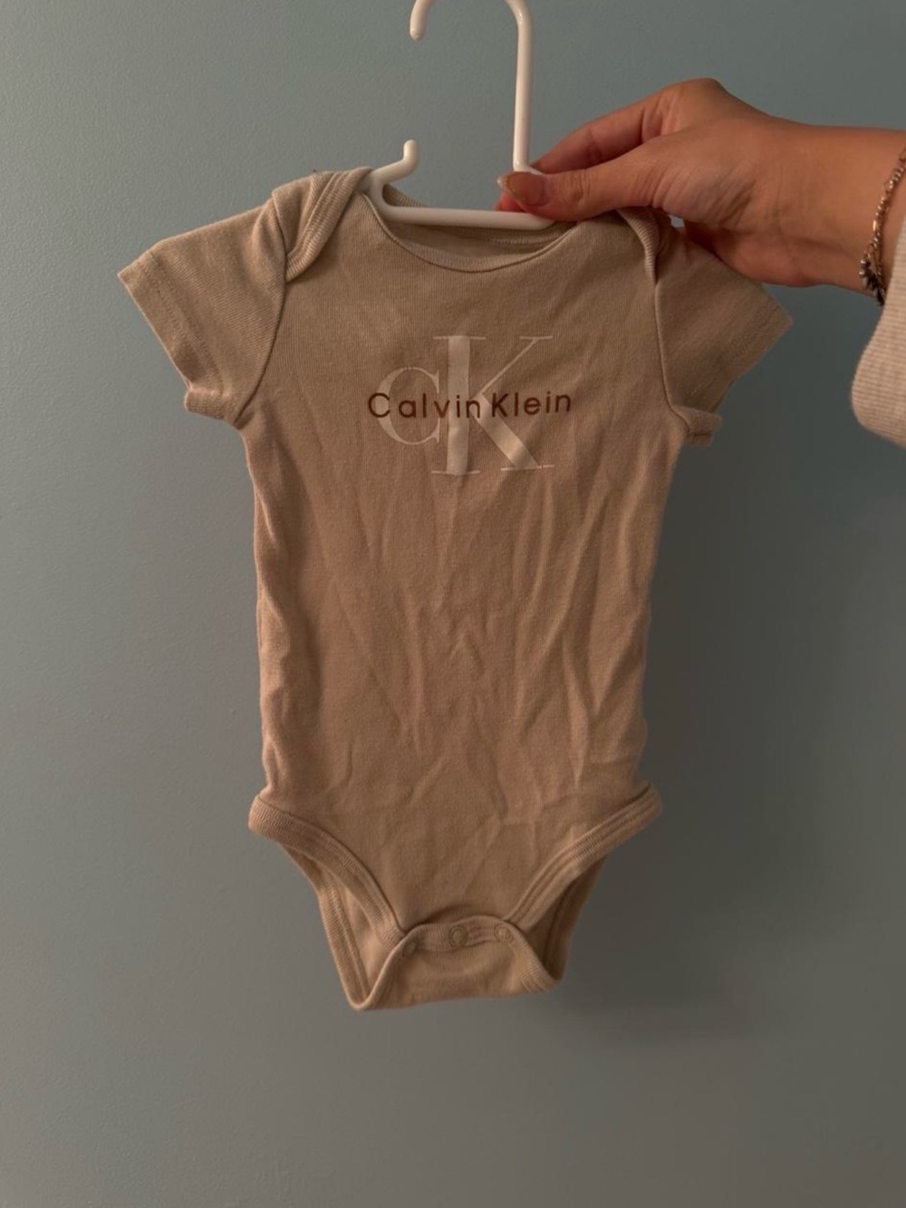 Calvin Klein Neutral Beige Logo Baby Bodysuit